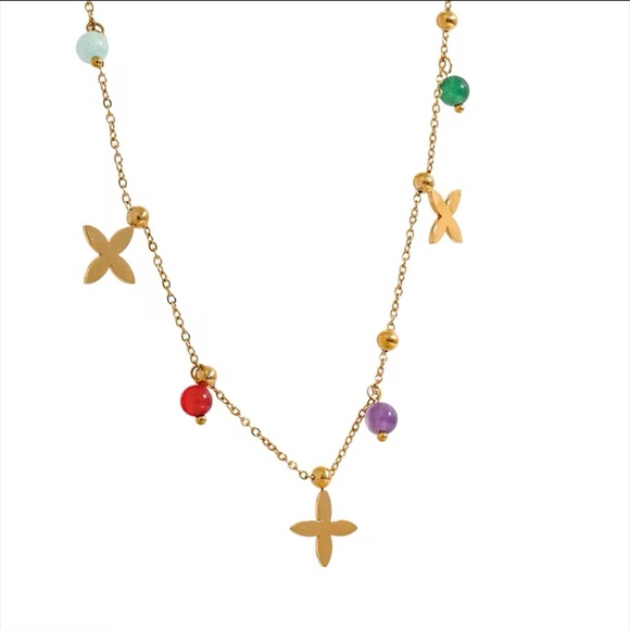 NWOT Y2K Stainless Steel Chain Colorful Necklace in Gold - Picture 2 of 9